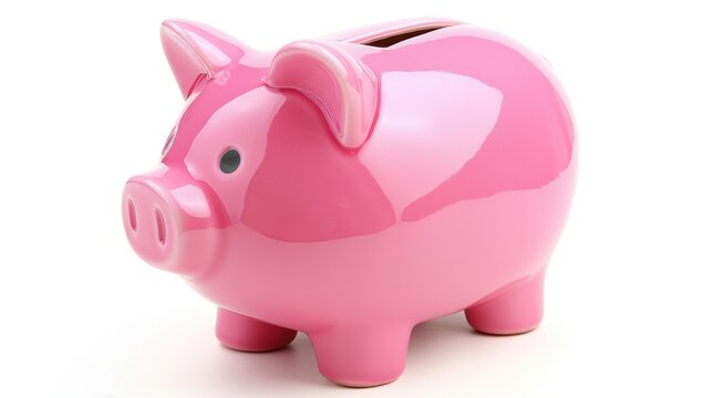 3d rendering a cute pink piggy bank standing on white background. AI generated image