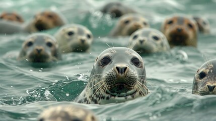 Naklejka premium Attractive Quantity of Seals in Oceanic Waters