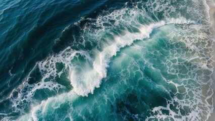 Fototapeta premium Cresting turquoise waves with white foam in a serene ocean