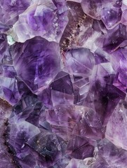 Textured amethyst crystal cluster macro shot - Macro shot revealing the rich textures and varying hues of purple within a tightly packed amethyst crystal cluster