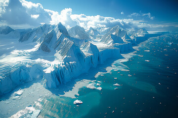 Scenic view of melting ice caps and glaciers illustrating the impacts of global warming - obrazy, fototapety, plakaty