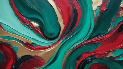 Luxury acrylic painting made with brush stroke, abstract hand-drawn art, textured background with emerald and ruby accent. - obrazy, fototapety, plakaty