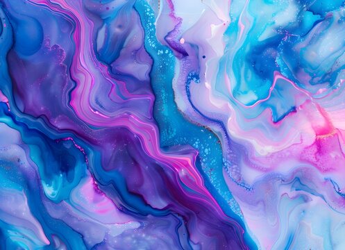 Abstract fluid art background with blue, purple and pink colors Alcohol ink texture Modern art print for wall decor Modern trendy design with space High resolution photography Stock photo, action shot