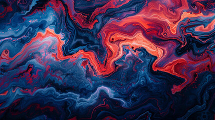 Veins of fiery red dancing with cool indigo on a marbled tapestry./  - obrazy, fototapety, plakaty