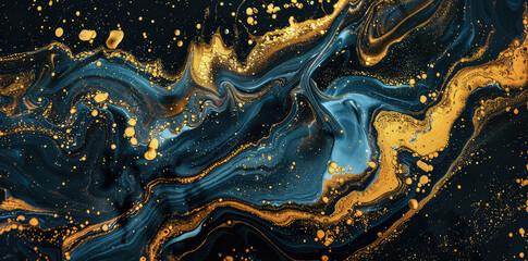 Abstract luxury flow of blue and gold liquid style