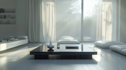 Minimalist living room bathed in soft daylight