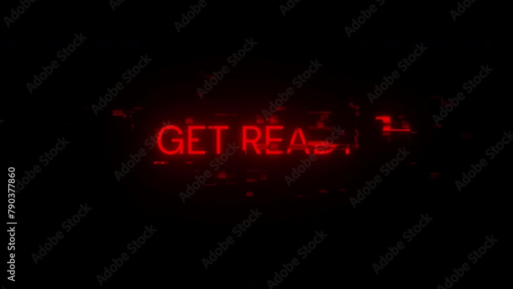 Aufkleber get ready text with screen effects of technological failures. spectacular screen glitch with various