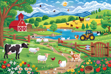 Obraz na płótnie Canvas Fun and Educational Farm Animal Puzzle for Kids: Enhancing Cognitive Skills and Vocabulary