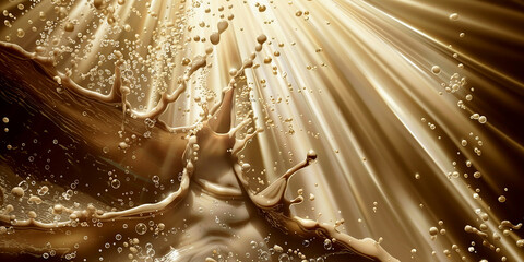 Food dessert background, banner of streams of cream and liquid chocolate mixing