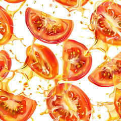Seamless vegetable banner with tomato slices with olive oil drops