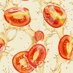 Seamless vegetable banner with tomato slices with olive oil drops