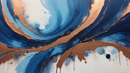 Luxury acrylic painting made with brush stroke, abstract hand-drawn art, textured background with indigo and copper accent. - obrazy, fototapety, plakaty