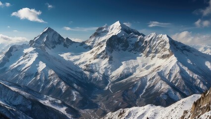 Majestic snow covered mountain peak close up