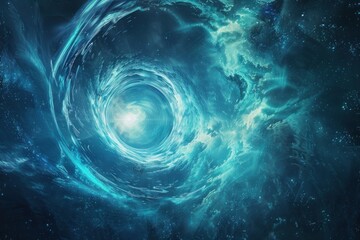 Space exploration scenes with interdimensional portals., background, Swirling cosmic vortex in celestial blues, perfect for science and universe themes - obrazy, fototapety, plakaty