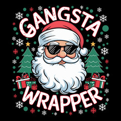 2024 christmas vector graphic, Gangsta wrapper