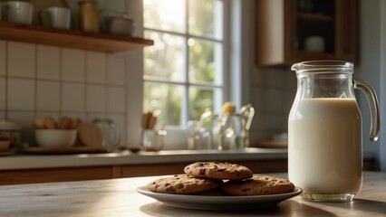 Cozy Kitchen Morning with Cookies and Milk