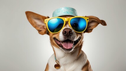 Fototapeta premium Happy dog in sunglasses evoking a fun summer vibe