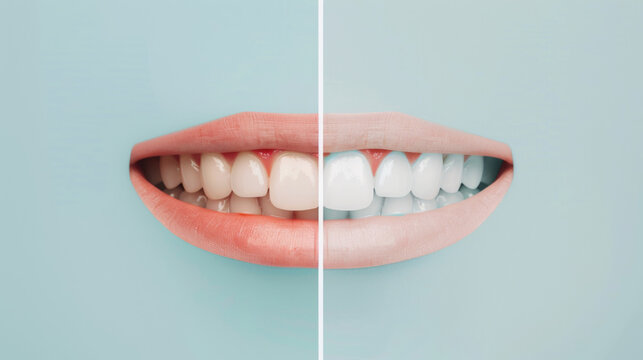 Teeth Whitening, Mouth And Veneers With Before After For Oral Health, Healthcare And Enamel Decay. Bleaching, Toothpaste And Dental Implants For Cosmetic Treatment, Hygiene And Cleaning At Dentist