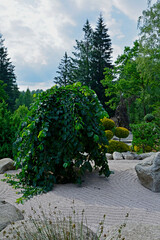 ogród japoński, japanese garden, Zen garden, karesansui garden, Japanese garden with raked...