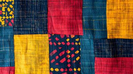 patchworks with various pieces of fabric made by tailors - obrazy, fototapety, plakaty