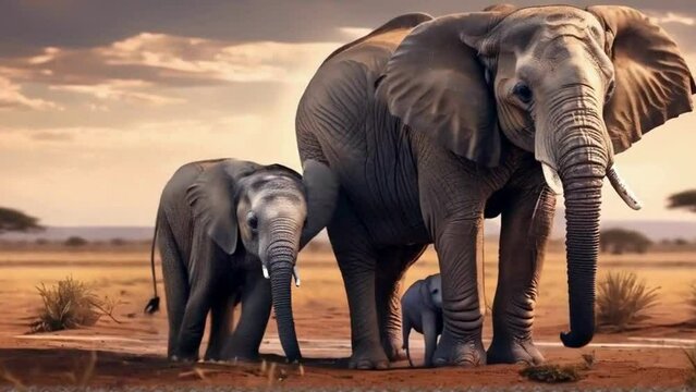 "(((Elephant and Her Calf in the Savannah))) A breathtaking and photorealistic scene capturing an elephant and her calf in the vast savannah, showcasing the majestic bond between the mother and baby e