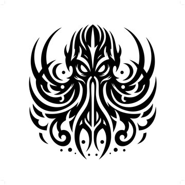 kraken; mythology creature  in modern tribal tattoo, abstract line art, minimalist contour. Vector