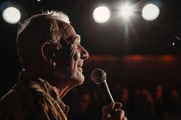 Close-Up of a Comedian Delivering Jokes on Stage