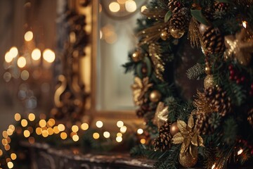 Festive Decor with Gold Christmas Wreath