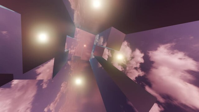 UFO green fractal sky tunnel, abstract 3d seamless animation