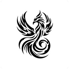 phoenix; mythology creature in modern tribal tattoo, abstract line art, minimalist contour. Vector
