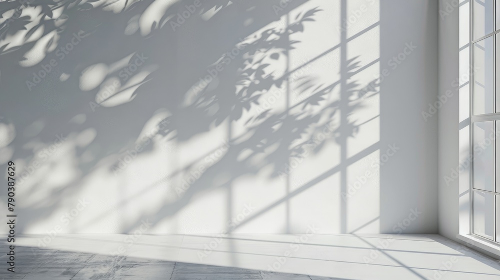 Aufkleber minimalistic white room with shadow play - simple yet elegant white room interior with the play of s