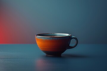 a cup of coffee is sitting on a blue table