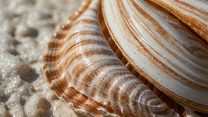 Close Up Spiral Seashell on Sandy Beach