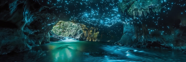 Enchanting Glowworm Caves in Waitomo, New Zealand - obrazy, fototapety, plakaty