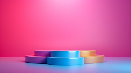 luxury colourful neon abstract elegant Platform podium background shapes and curtains Geometric product show