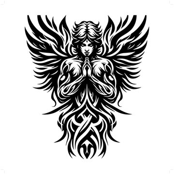 recommend clip art: angel in modern tribal tattoo, abstract line art of people, minimalist contour. Vector