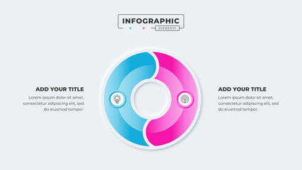 Vector business circle infographic presentation design template with 2 steps or options