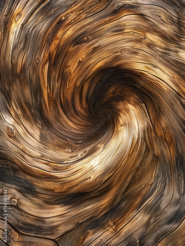 Poster twisting wooden patterns in a close-up shot - the image showcases intricate swirling wooden patterns