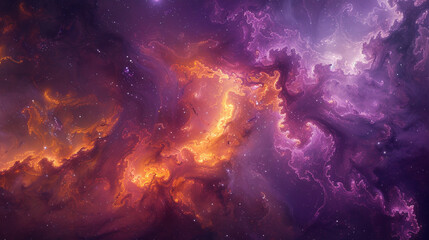 Ethereal tendrils of topaz smoke mingling with a canvas of violet, casting a shimmering veil of...