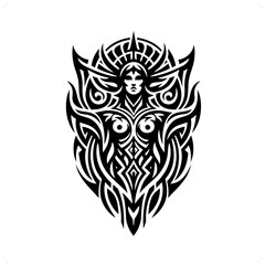 athena; deity mythology in modern tribal tattoo, abstract line art of deity, minimalist contour. Vector