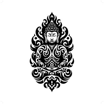 recommend clip art: buddha in modern tribal tattoo, abstract line art of deity, minimalist contour. Vector