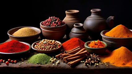 Colorful array of spices and ingredients commonly used in Indian cuisine