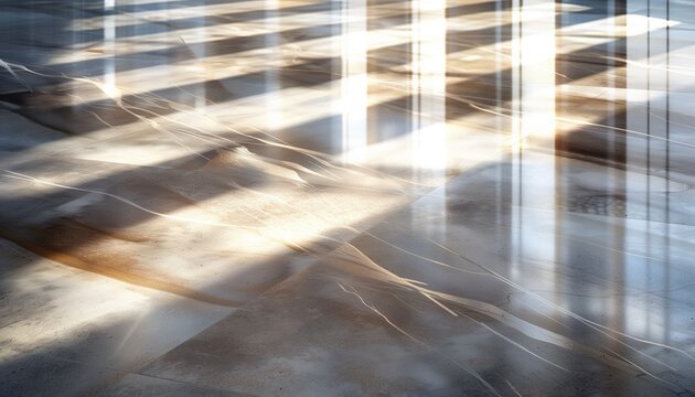 Illuminated Elegance of Polished Concrete: A Study in Light and Shadow - This image captures the refined texture of polished concrete as it basks under the ethereal glow of a strategically placed spot