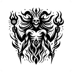 hades; deity mythology in modern tribal tattoo, abstract line art of deity, minimalist contour. Vector