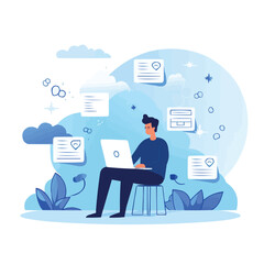 cloud computing concept, man with laptop