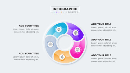 Vector business circle infographic presentation design template with 5 steps or options