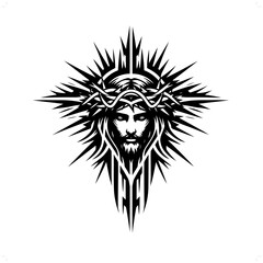 jesus in modern tribal tattoo, abstract line art of people, minimalist contour. Vector