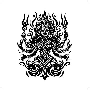 recommend clip art: kali; deity mythology in modern tribal tattoo, abstract line art of people, minimalist contour. Vector