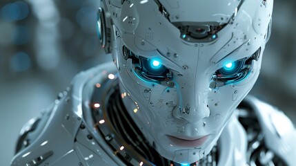 white robot on digital background