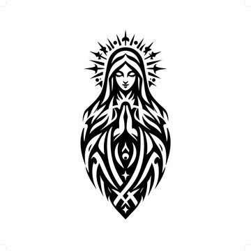 recommend clip art: virgin mary in modern tribal tattoo, abstract line art of people, minimalist contour. Vector